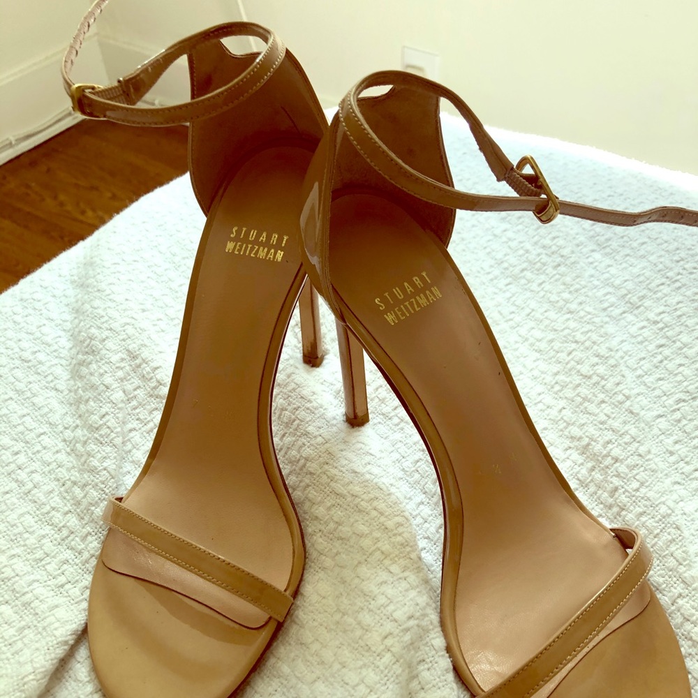 Stuart Weitzman nude strappy stilettos